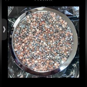 Pink Glitter double compact mirror with black velvet dust bag.